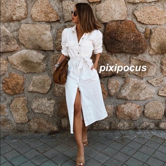 white midi denim dress